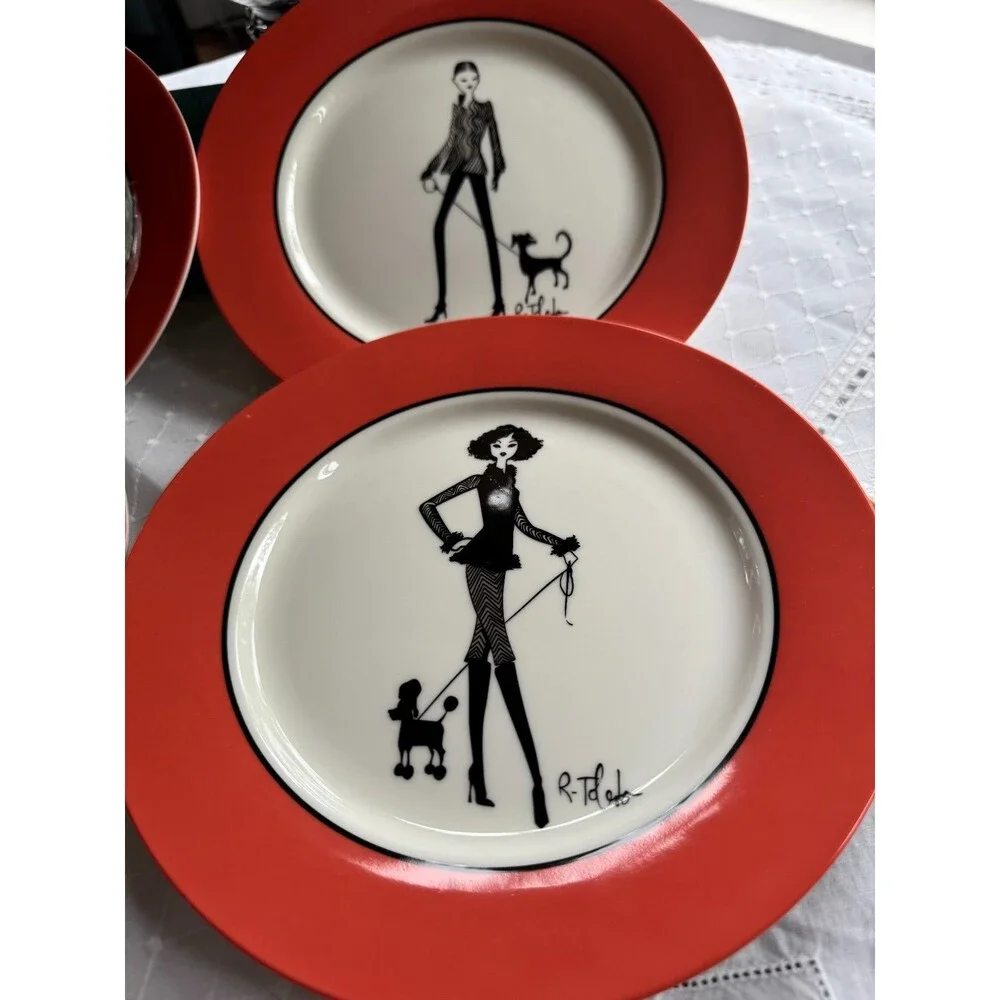 Ruben Toledo Nordstrom Designer Limited Ed 2002 Set 4 Orange Fashion Plates